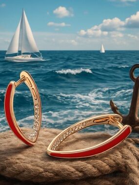 Gold Red and Silver Rhinestone Geometric Elongated Earrings